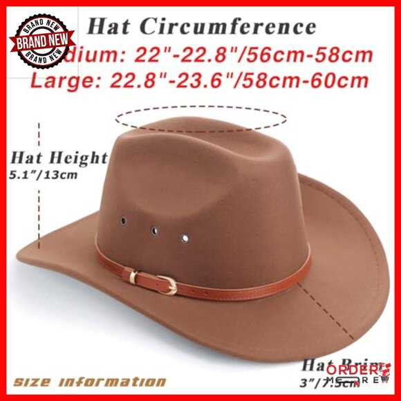Unisex Western Cowboy Hat Wide Brim Felt Fedora Belt Buckle Adult Sizes main image 5